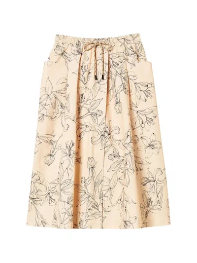 Twinset Midi Bull Skirt With Floral Print In Neutral