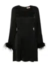 Twinset Feather-trim Satin Mini Dress In Black