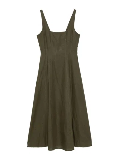 Twinset Midi Dress In Green Linen