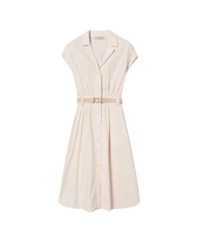 Twinset Midi Dress In Poplin With Belt Woman In Neutral
