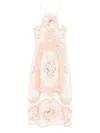Twinset Midi Dress In White Linen With Print In White