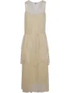 Twinset Pleated Ruffled Gauze Long Dress In Vanilla