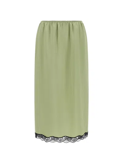 Twinset Twin Set Satin Froissé And Lace Skirt In Green