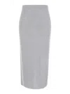 Twinset Midi Grey Skirt With Logo Patch In Knit Woman In Grey