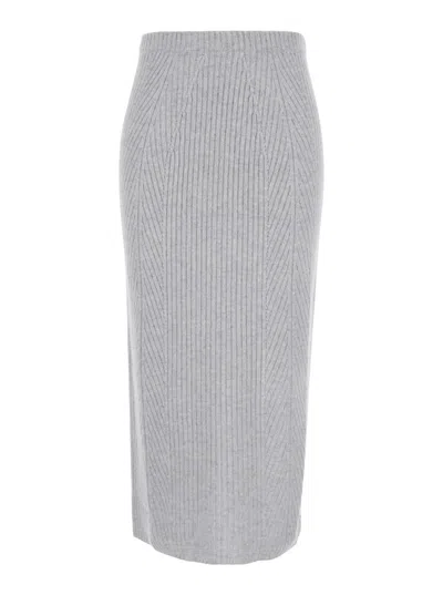 Twinset Midi Grey Skirt With Logo Patch In Knit Woman