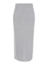 Twinset Midi Grey Skirt With Logo Patch In Knit Woman In Grigio E Argento