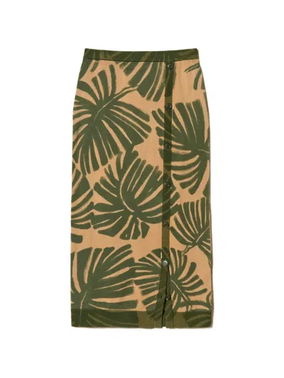 Twinset Midi Knit Skirt With Print In Green