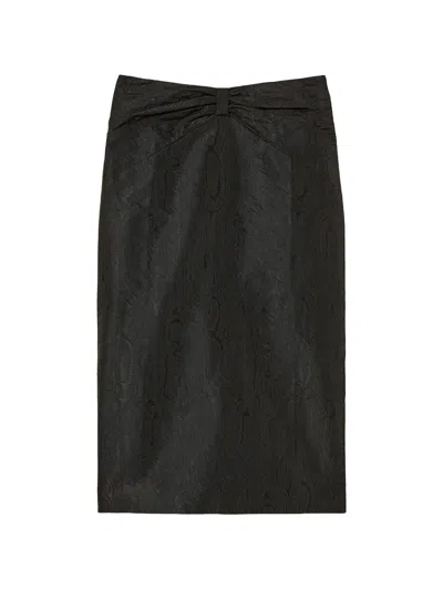 Twinset Midi Moiré Skirt With Bow In Black