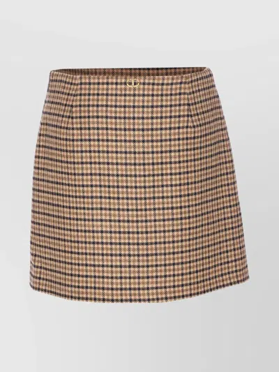Twinset Midi Skirt With Checkered Pattern And Buttons In Brown