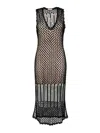 Twinset Open-knit Midi Dress In Black