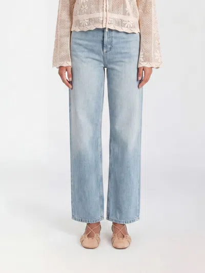 Twinset Mid-rise Wide Leg Jeans In Cotton Denim In Blue
