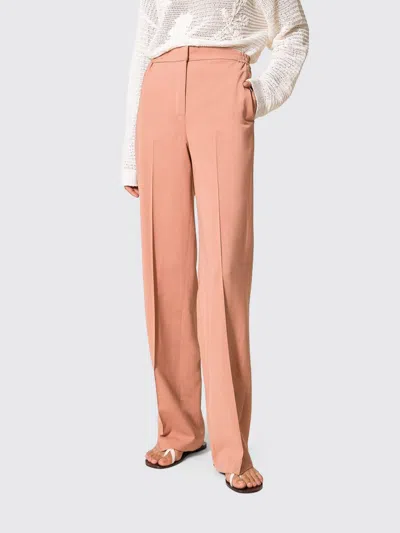Twinset Mid-rise Wide Leg Twill Trousers With Concealed Closure In Animal Print