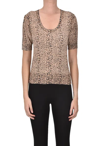 Twinset Milano Animal Print Pullover In Camel