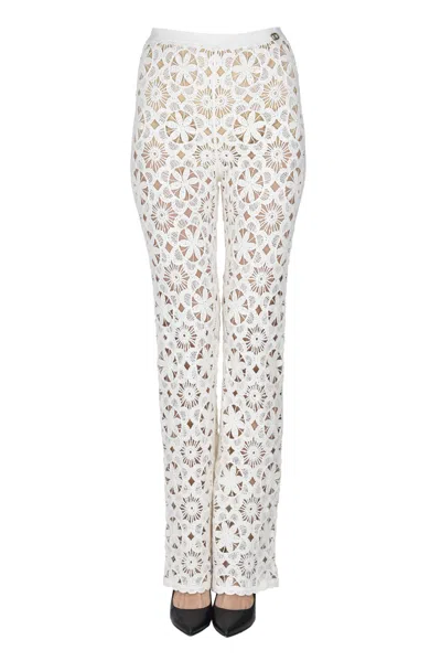 Twinset Milano Crochet Knit Trousers In Cream