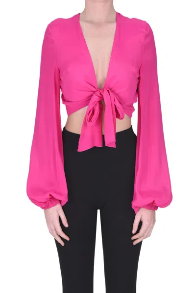 Twinset Milano Cropped Crepe Shirt In Fuxia