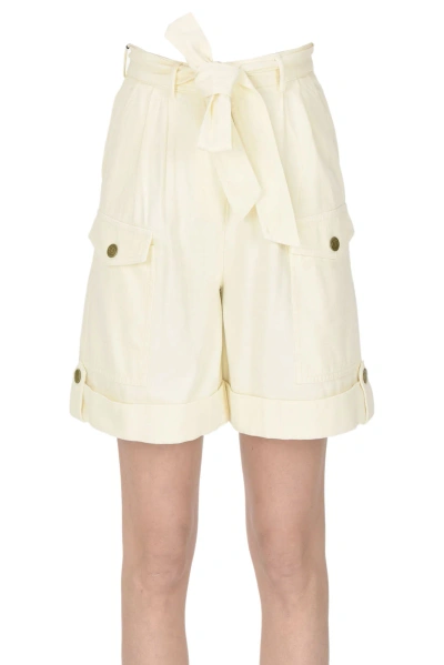 Twinset Milano Denim Paper Bag Shorts In Cream