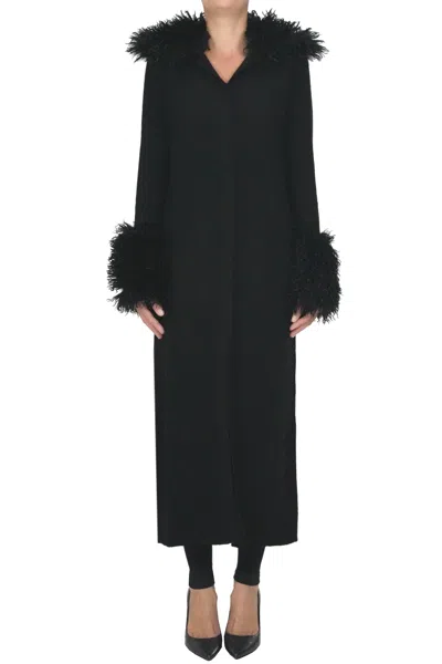 Twinset Milano Eco-fur Inserts Long Cardigan In Black
