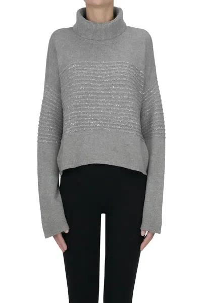 Twinset Milano Embellished Turtleneck Pullover In Gray