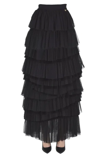 Twinset Milano Flounced Plumetis Tulle Skirt In Black