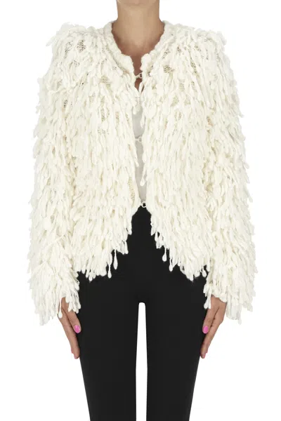 Twinset Milano Fringed Knit Jacket In White