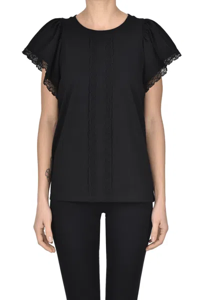 Twinset Milano Lace Details T-shirt In Black