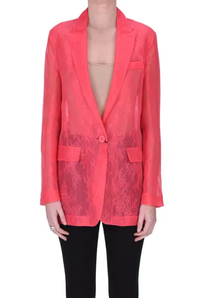 Twinset Milano Organza Blazer With Lace In Coral