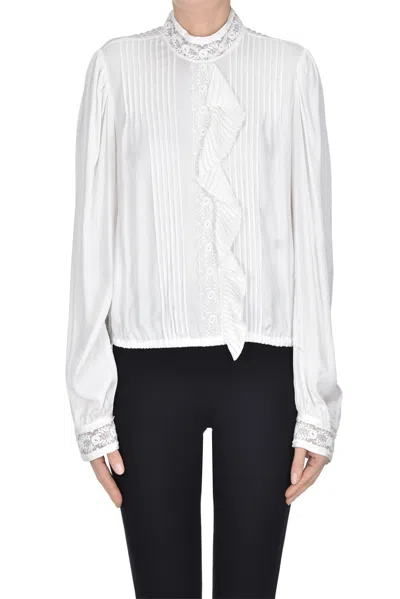 Twinset Milano Plumetis Satin Blouse In White