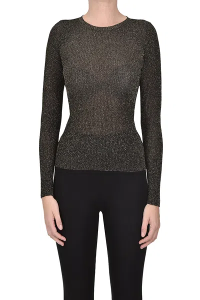 Twinset Milano Ribbed Lurex Knit Pullover In Black