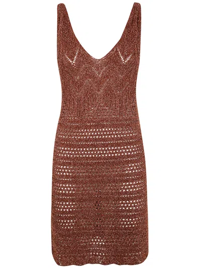 Twinset Mini Dress In Amber Brown Lurex