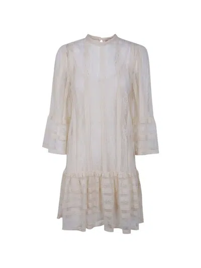 Twinset Lace Ruffled Mini Dress In Neutral
