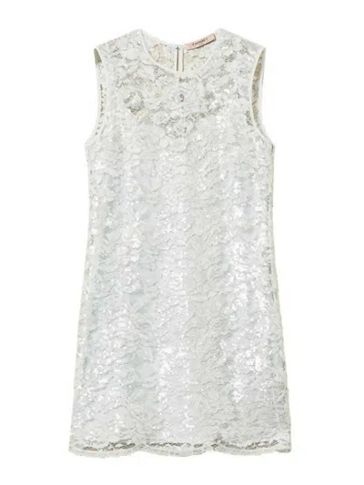 Twinset Mini Dress With Delicate Lace Overlay In White