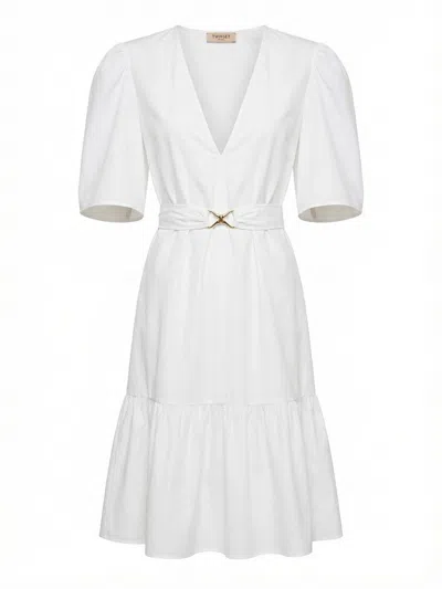 Twinset Mini Dress With Ruffle And Detachable Belt In White