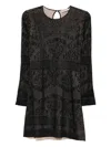 Twinset Twin-set Mini Dress With Textured Fabric And Floral Patterns In Black