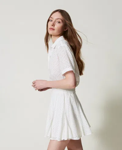Twinset Mini-jupe En Broderie Anglaise In White