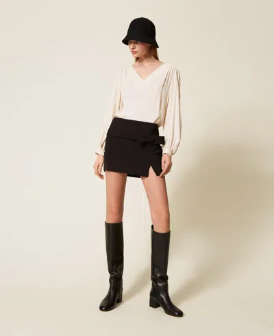 Twinset Mini-jupe En Crêpe Cady Avec Naud In Neutral