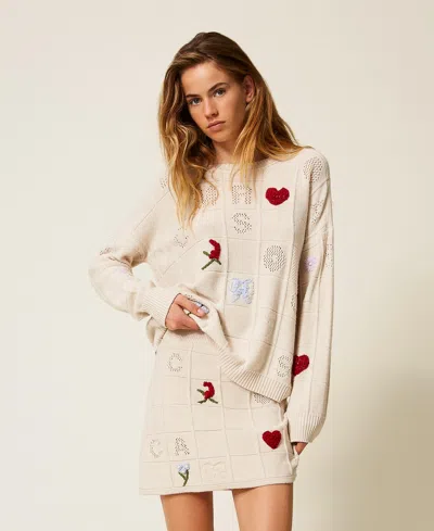 Twinset Mini-jupe En Fil Treeblend Avec Broderies In Neutral