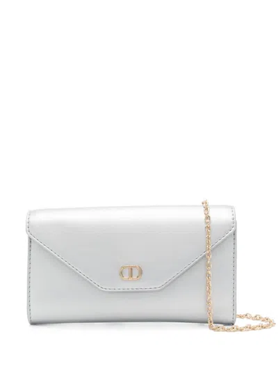 Twinset Mini Logo-plaque Clutch Bag In Silver