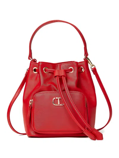 Twinset Mini Oval-t-detail Bucket Bag In Red