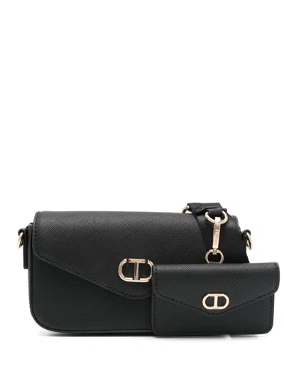Twinset Mini Oval T-plaque Cross Body Bag In Black