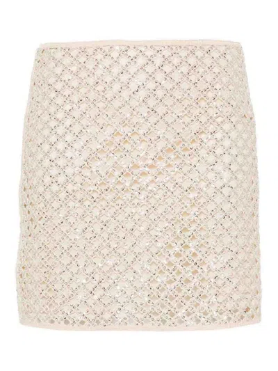 Twinset Beaded Open-knit Miniskirt In White