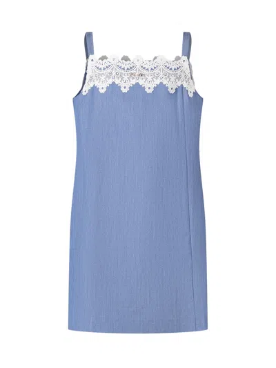 Twinset Twin-set Mini Suit With Paintline And Lace Detail In Skyline