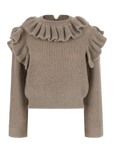 Twinset Mini V-neck Sweater With Long Sleeves And Ribbed Hem Details In Gray
