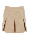 Twinset Beige Miniskirt With Pleated Details On The Front And Logo Plaque On The Rear In Tech Fabric Woman In Gold