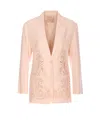 Twinset Mixed Linen Blazer With Embroidery In Cupcake Pink