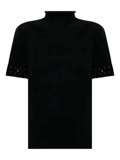 Twinset Mock-neck Embellished T-shirt In Black