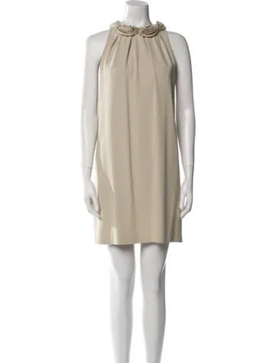 Pre-owned Twinset Mock Neck Mini Dress In Neutral