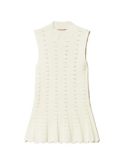 Twinset Mock-neck Scalloped-trim Top In Gray