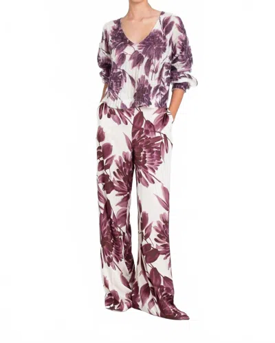 Twinset Mohair Blend Jumper With Floral In Winetasting/old White Dahlia Print In Multi