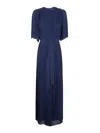 Twinset Twin-set Navy Blue Fully Pleated Maxi Dress In Blue