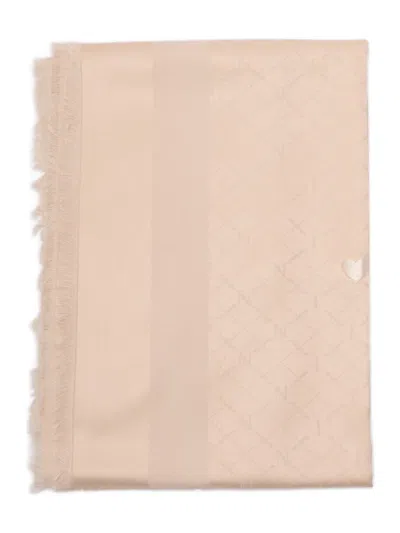 Twinset Monogram Frayed Scarf In Brown